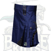 Modern Navy Blue Utility Kilt with Leather Styling – Stylish & Functional Kilt for Men